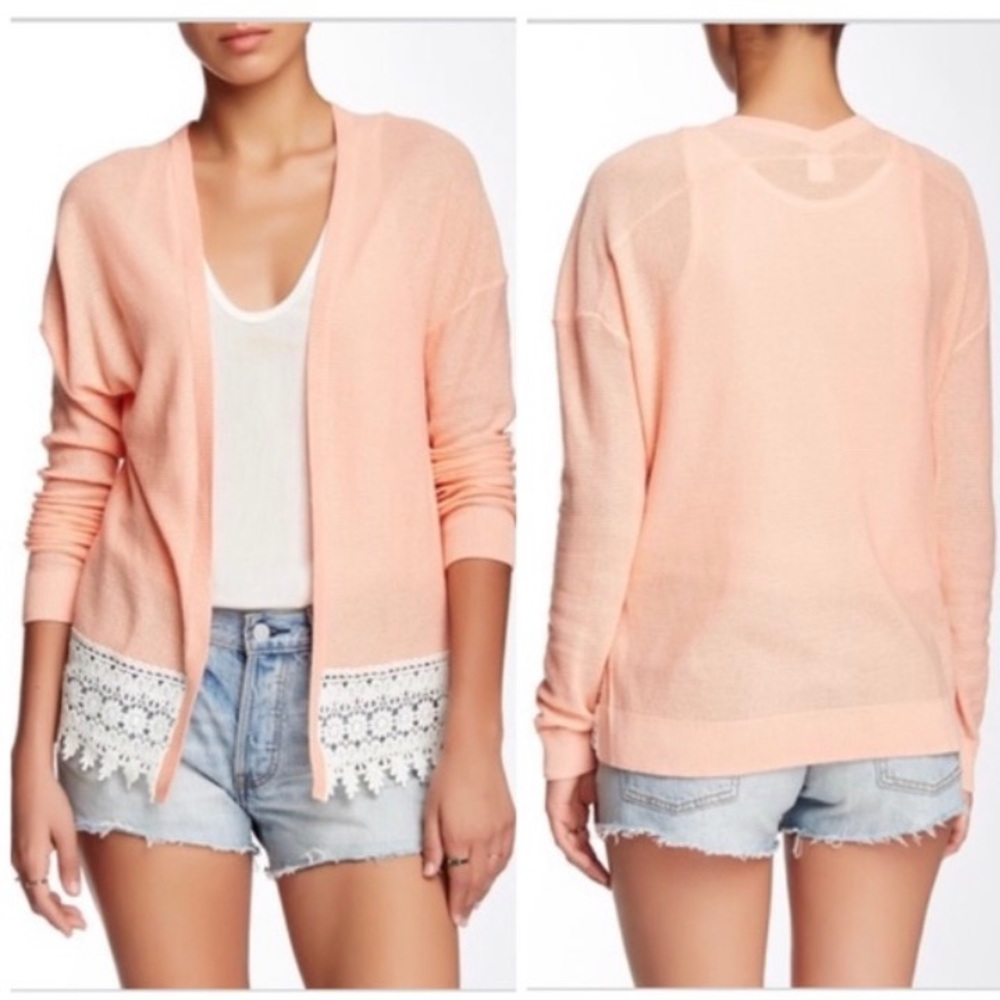 Wild Pearl Jr. Lace Hem Open Cardigan